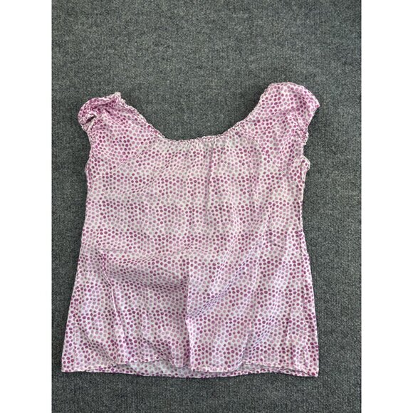 J Crew Blouse Womens Medium Pink Polka Dot Scoop Neck Short Sleeve Cotton Top - Picture 5 of 5